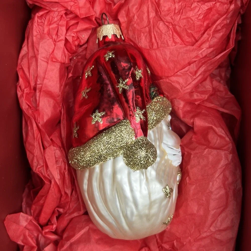 Santa Head Ornament Glass Stars On Hat Beard 2001 Vtg Christmas Decor Y2K Red